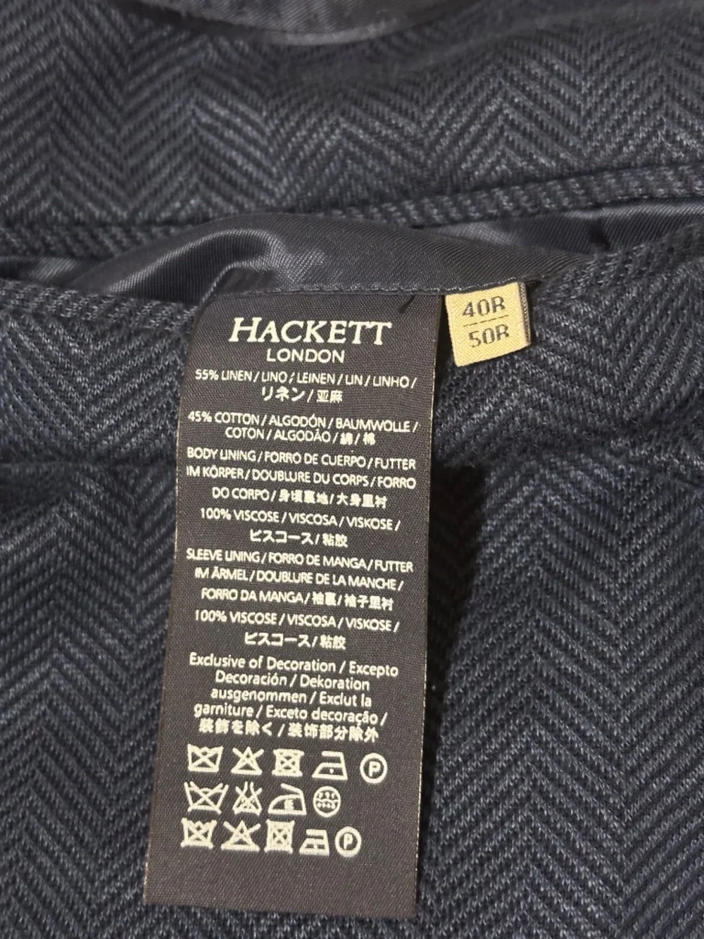 Hackett Mayfair Herringbone Blue Linen Cotton Blazer Jacket Half Lined US 40R